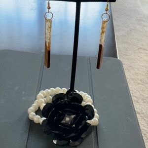 Pair of resin two tone bar earrings